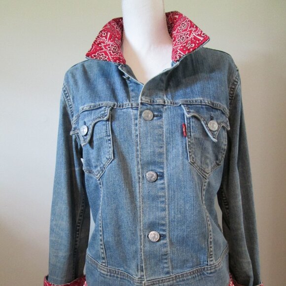 Upcycled Vintage Levi Iconic Type 1 Jean Jacket, American Theme, Reworked Denim - Picture 4 of 14